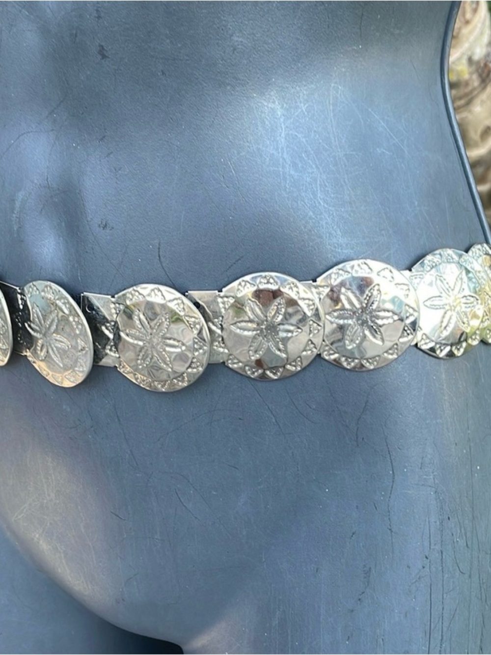 Vintage Silver Sand Dollar Link Stretch Belt
